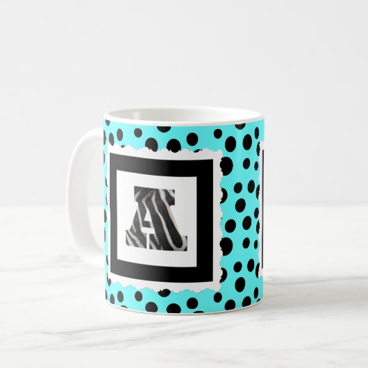 Zebra-Druck-Buchstabe "A" auf Aqua/schwarzen Kaffeetasse (Vorderseite Links)