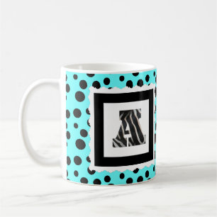 Zebra-Druck-Buchstabe "A" auf Aqua/schwarzen Kaffeetasse