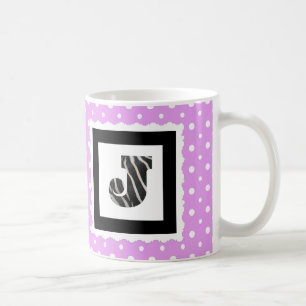 Zebra-Druck-Buchstabe "J" auf Flieder/weißen Kaffeetasse
