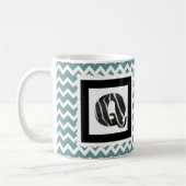 Zebra-Druck-Buchstabe "Q" auf aquamarinem/weißem Kaffeetasse (Links)
