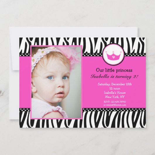 Zebra-Druck-Prinzessin Foto BIrthday Invitations Einladung (Vorderseite)