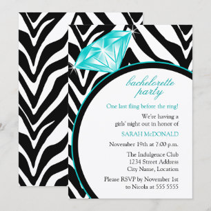 Zebra-Druck & Ring-Junggesellinnen-Abschiedsparty Einladung