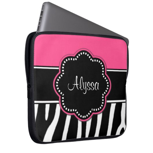 Zebra-Druck-Rosa-Monogrammlaptop Kasten Laptopschutzhülle (Vorne Rechts)