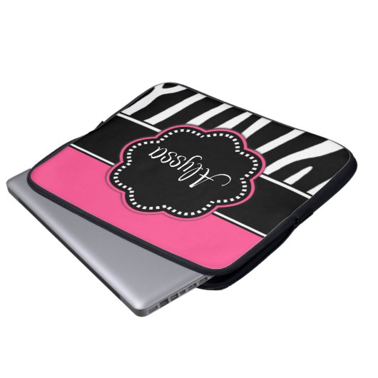 Zebra-Druck-Rosa-Monogrammlaptop Kasten Laptopschutzhülle (Vorne Knopf)