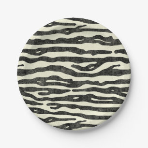 Zebra Druck Schwarz Ecru Gestreifte Tier Safari Pa Pappteller