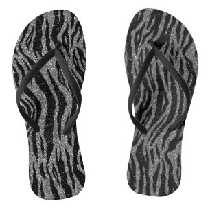 Zebra-Druck Schwarz und Grau Silber Badesandalen