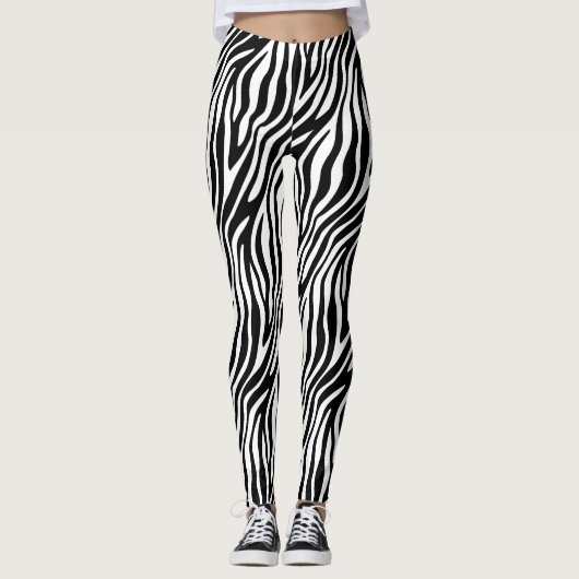 Zebra-Druck-Schwarzweiss-Streifen-Muster Leggings (Vorderseite)