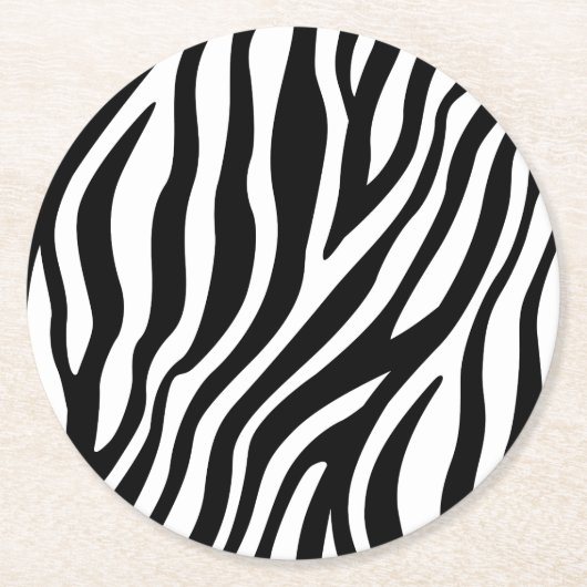 Zebra-Druck-Schwarzweiss-Streifen-Muster Runder Pappuntersetzer (Vorderseite)