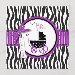 Zebra-Druck-u. Kinderwagen-Babyparty-Einladung Einladung