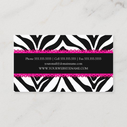 Zebra-Druck u. rosa Spitze elegant Visitenkarte (Rückseite)