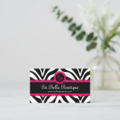 Zebra-Druck u. rosa Spitze-Monogramm Visitenkarte (Stehend Vorderseite)