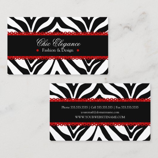 Zebra-Druck u. rote Spitze elegant Visitenkarte (Vorne/Hinten)