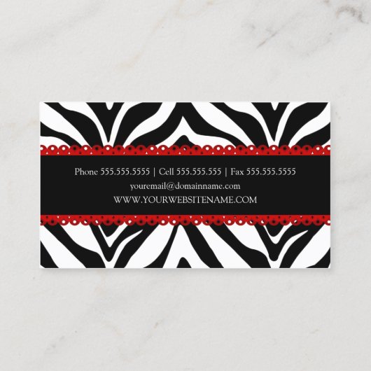 Zebra-Druck u. rote Spitze elegant Visitenkarte (Rückseite)