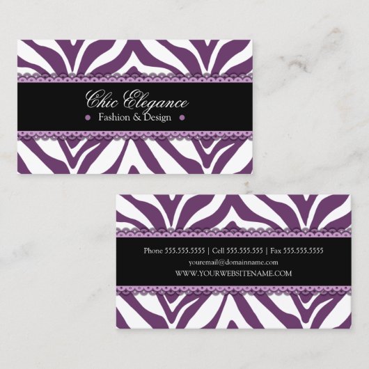 Zebra-Druck u. Spitze elegant Visitenkarte (Vorne/Hinten)