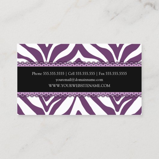 Zebra-Druck u. Spitze elegant Visitenkarte (Rückseite)