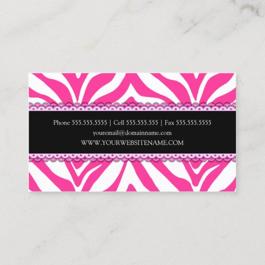 Zebra-Druck u. Spitze elegant Visitenkarte (Rückseite)