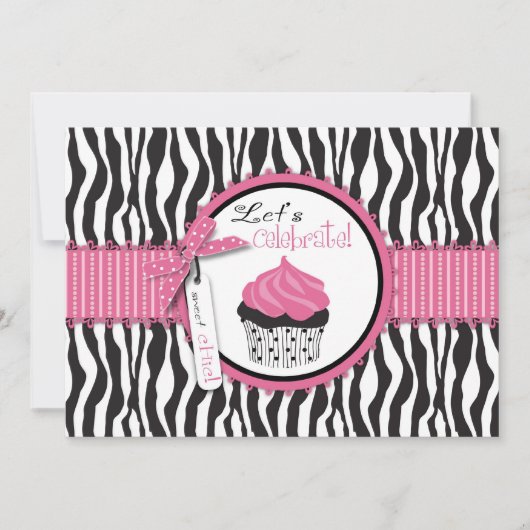 Zebra-Druck- und Cupcake-Geburtstag (Vorderseite)