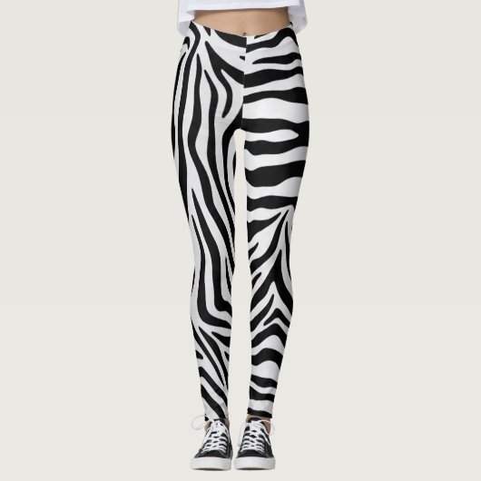 Zebra druckt schwarz-weiße Yogahose Leggings (Vorderseite)