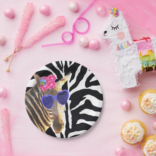 Zebra Dschungelmode moderne Mädchen Pappteller (Party)