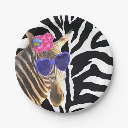 Zebra Dschungelmode moderne Mädchen Pappteller (Vorderseite)