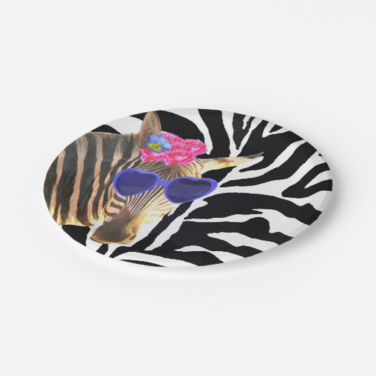 Zebra Dschungelmode moderne Mädchen Pappteller (Schrägansicht)