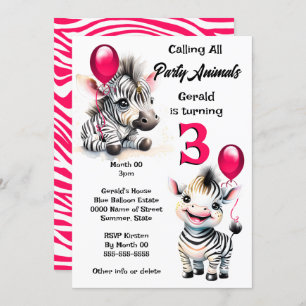 Zebra Dschungle Safari Thema rosa schwarze Streife Einladung