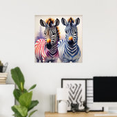 Zebra Duo Wasserfarbenpräche Kunst, Dichtung und M Poster (Heimbüro)
