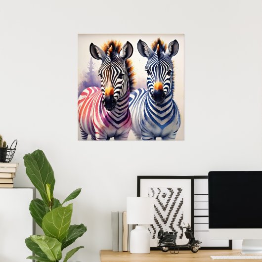 Zebra Duo Wasserfarbenpräche Kunst, Dichtung und M Poster (Heimbüro)
