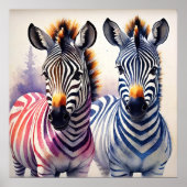 Zebra Duo Wasserfarbenpräche Kunst, Dichtung und M Poster (Vorne)