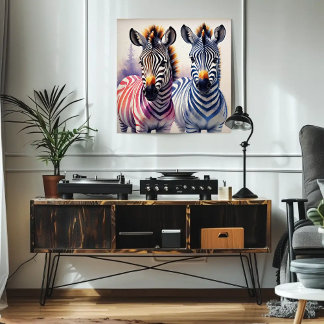 Zebra Duo Wasserfarbenpräche Kunst, Dichtung und M Poster