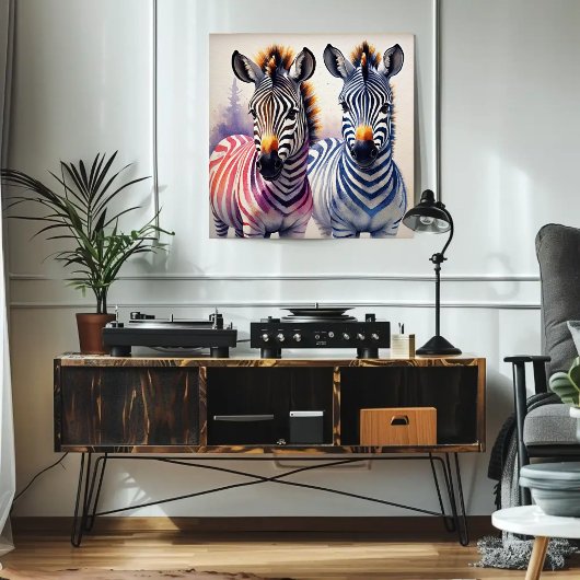 Zebra Duo Wasserfarbenpräche Kunst, Dichtung und M Poster