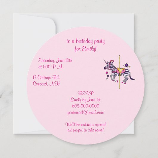 Zebra-Einhorn-Geburtstag Einladung (Rückseite)