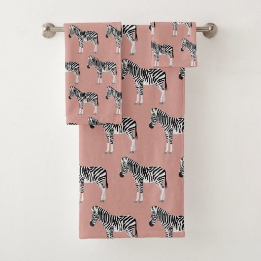 Zebra Exotic Animal Muster Blush Pink Badhandtuch Set (Insitu)