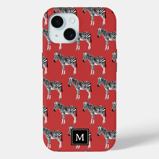 Zebra Exotic Animal Muster Deep Red Monogram Case-Mate iPhone Hülle (Rückseite)