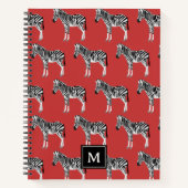 Zebra Exotic Animal Muster Deep Red Monogram Notizblock (Vorderseite)