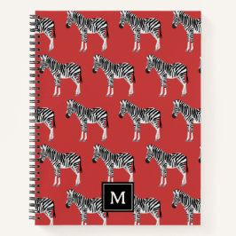 Zebra Exotic Animal Muster Deep Red Monogram Notizblock