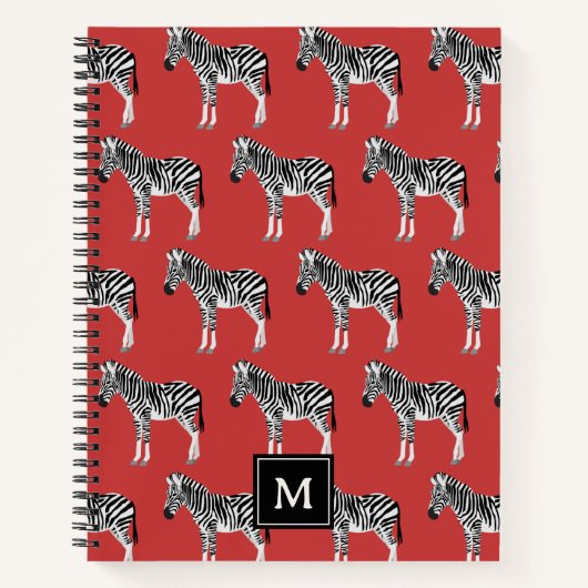 Zebra Exotic Animal Muster Deep Red Monogram Notizblock (Vorderseite)