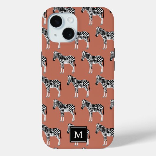 Zebra Exotic Animal Muster Terracotta Monogram Case-Mate iPhone Hülle (Rückseite)