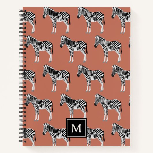 Zebra Exotic Animal Muster Terracotta Monogram Notizblock (Vorderseite)