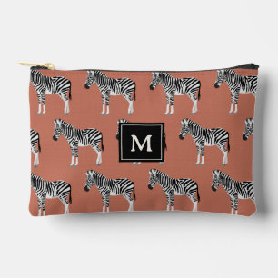 Zebra Exotic Animal Muster Terracotta Monogram Zubehörtasche