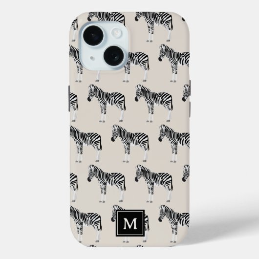 Zebra Exotic Animal Pattern Beige Monogramm Case-Mate iPhone Hülle (Rückseite)
