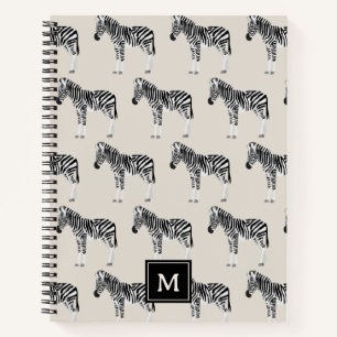 Zebra Exotic Animal Pattern Beige Monogramm Notizblock