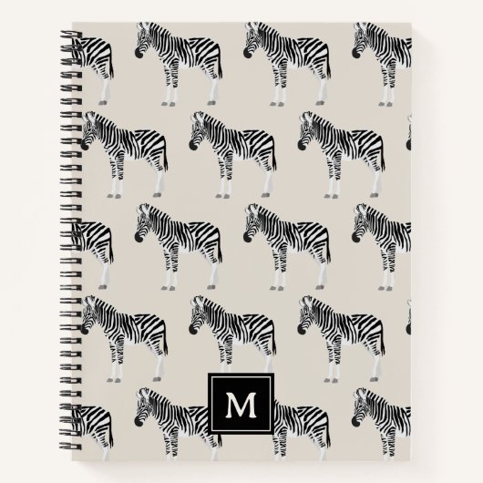 Zebra Exotic Animal Pattern Beige Monogramm Notizblock (Vorderseite)
