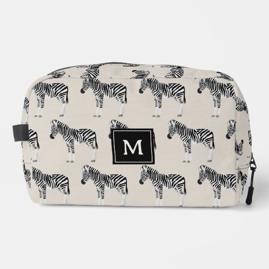 Zebra Exotic Animal Pattern Beige Monogramm Waschbeutel (Vorderseite)