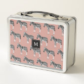 Zebra Exotic Animal Pattern Blush Pink Monogramm Metall Brotdose (Rückseite)