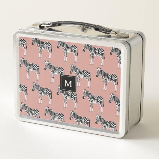 Zebra Exotic Animal Pattern Blush Pink Monogramm Metall Brotdose (Rückseite)