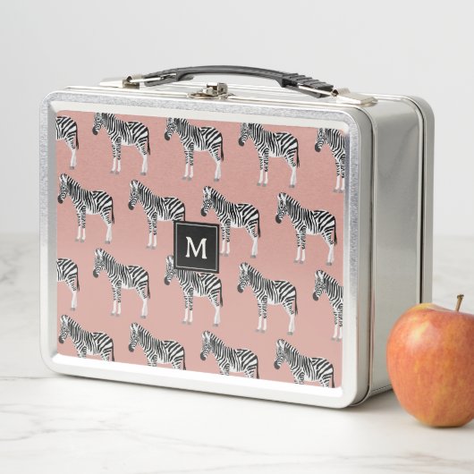 Zebra Exotic Animal Pattern Blush Pink Monogramm Metall Brotdose (Beispiel)