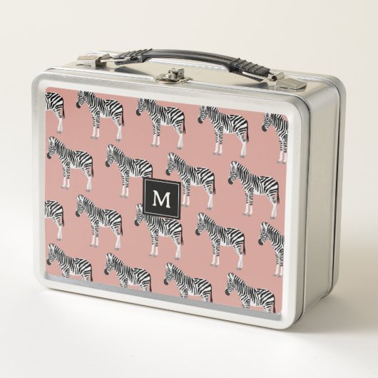 Zebra Exotic Animal Pattern Blush Pink Monogramm Metall Brotdose (Vorderseite)