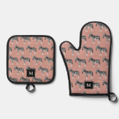 Zebra Exotic Animal Pattern Blush Pink Monogramm Ofenhandschuh & Topflappen-Set (Vorderseite)