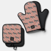 Zebra Exotic Animal Pattern Blush Pink Monogramm Ofenhandschuh & Topflappen-Set (Vorderseite/Rückseite)